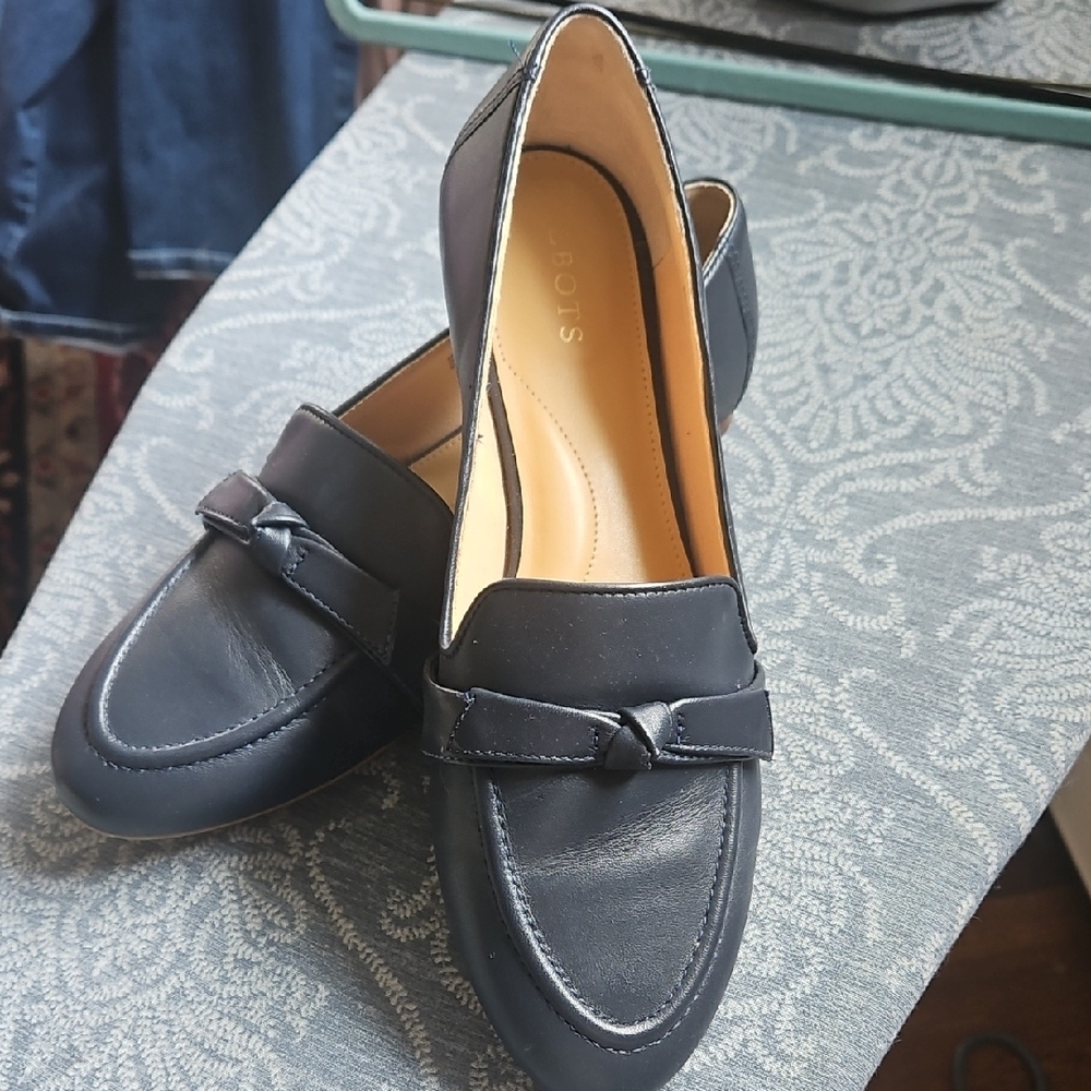Navy Leather Flats